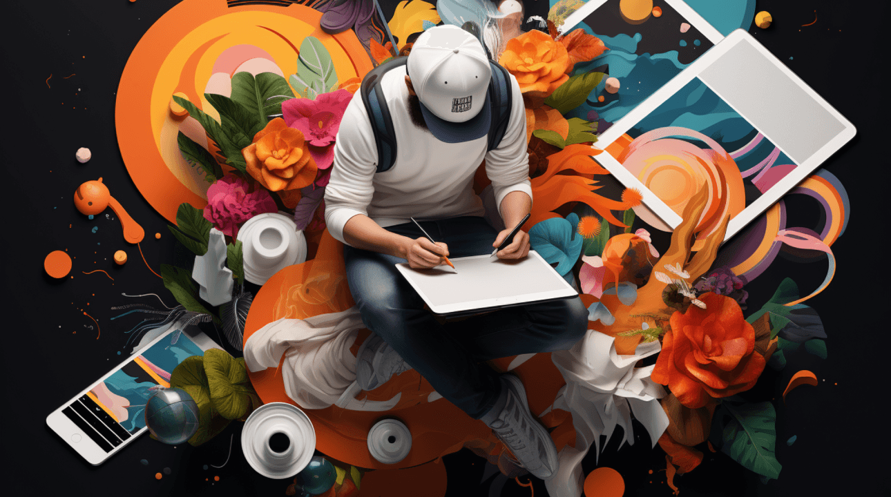 Graphiste vue de dessus avec une tablette