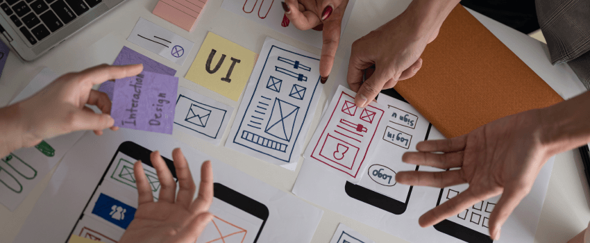 Top view image of a UX UI graphic designer team voting a perfect prototype in the meeting