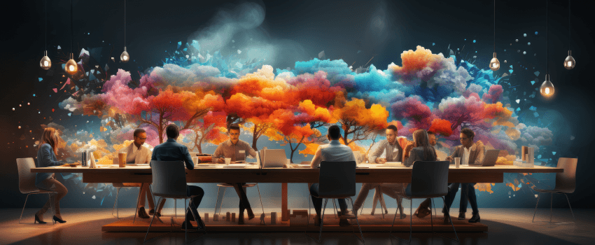 illustration colorée agence créative affaires tempête cérébrale rencontre des gens